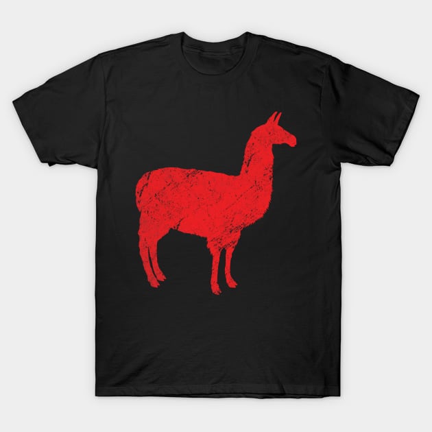Red Llama Distressed T-Shirt by fizzyllama